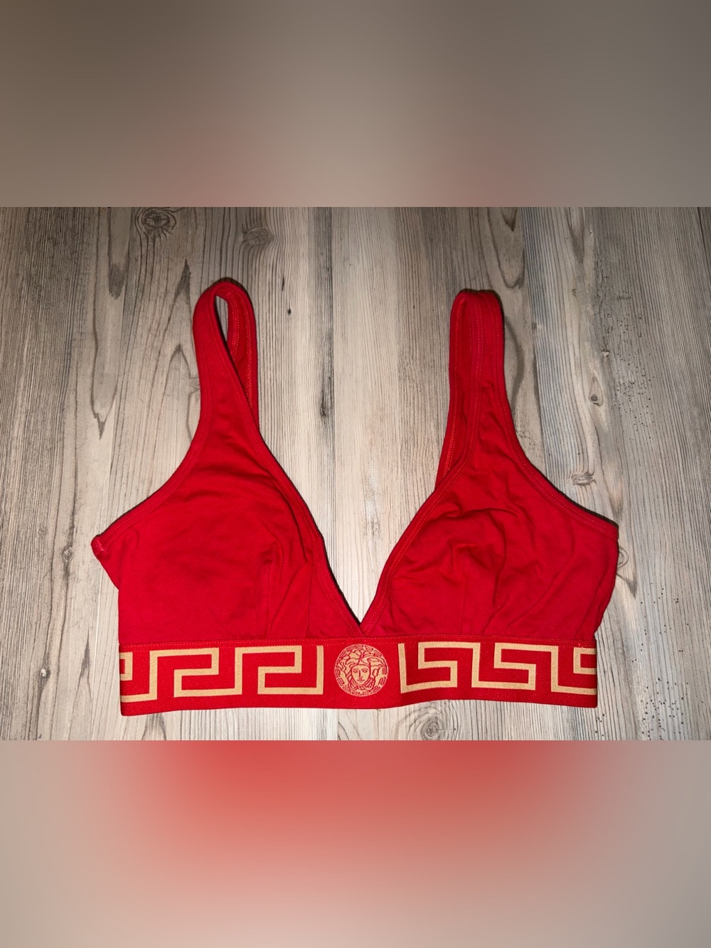 Versace Women's Jersey Topeka Bi-Stretch La Greeca Bra sz 5 US XL IT 46 Red